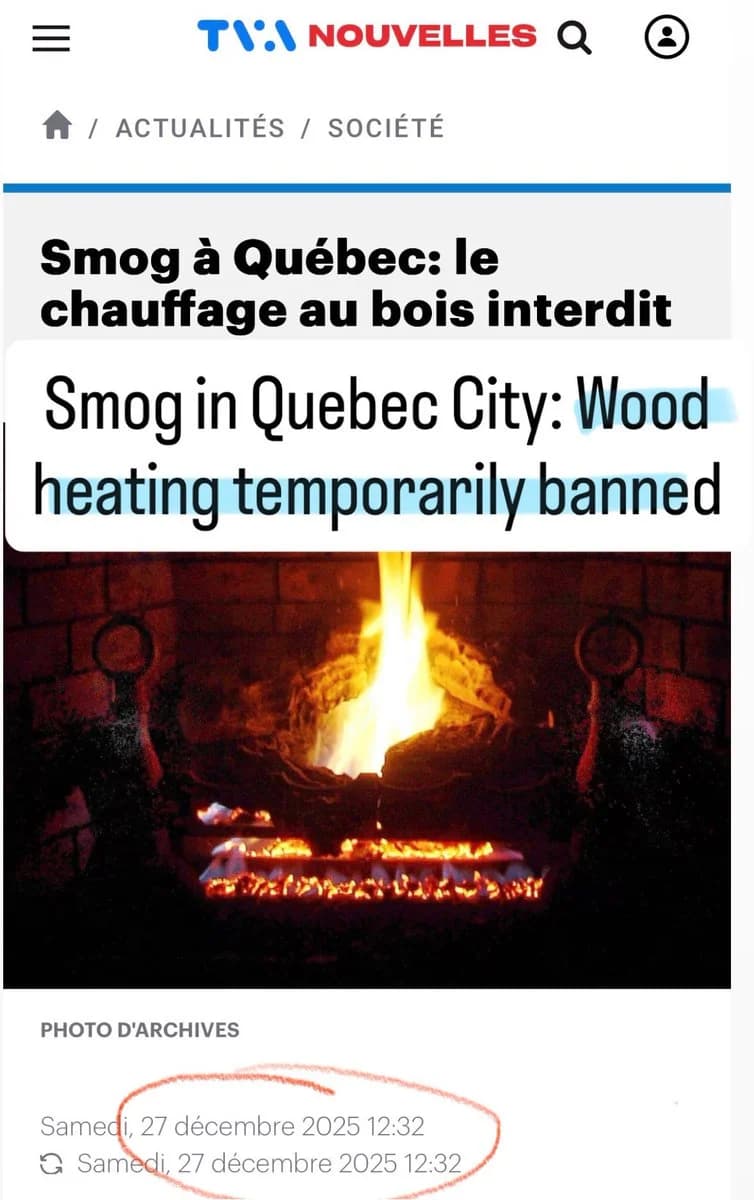 Cover Image for Quebec City solid-fuel heating ban smog December 27 2025